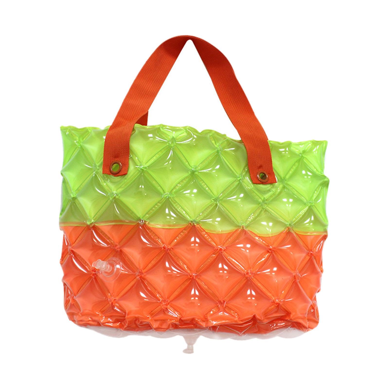 nivaa Inflatable Beach Tote Bag Beach Basket Waterproof PVC Handbag for Gym Market Green Orange-picture-11