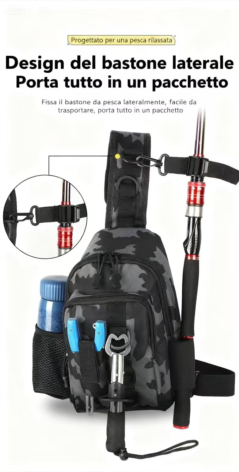NEXUS-Borsa da Pesca Impermeabile | Zaino Pesca e Marsupio Mare | Tasche Multiple | Borsa Porta Canne e Accessori Multifunzionale N04BAG (GRIGIO)