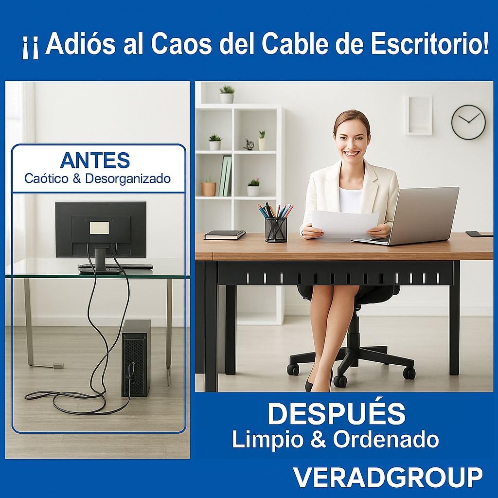 Organizador Cables Escritorio (Pack 2) - Bandeja Pasacables Metálica bajo Mesa para Regletas y Cargadores - 43 cm - Negro - Oficina, Hogar y Gaming