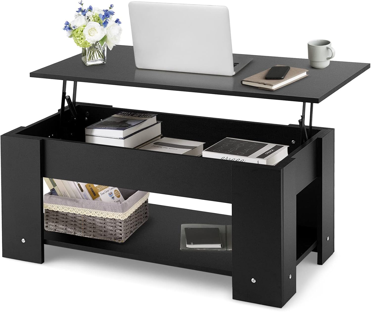 Giantex Lift Top Coffee Table, Modern Cocktail Table w/Hidden Compartment & Open Storage Shelf