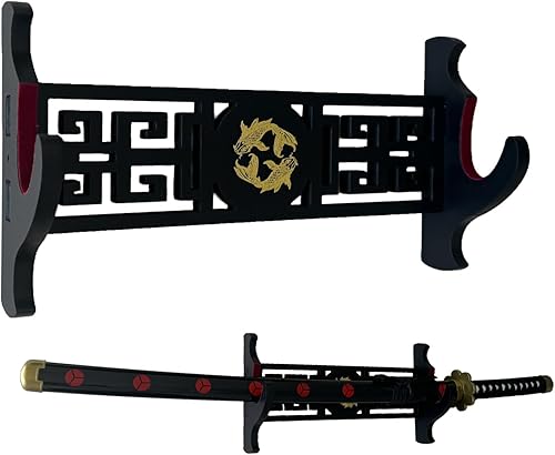 Katana - Soporte de pared para espada de terciopelo de 1 nivel, patrones de peces dorados, soporte acolchado de espada samurái, soporte de espada