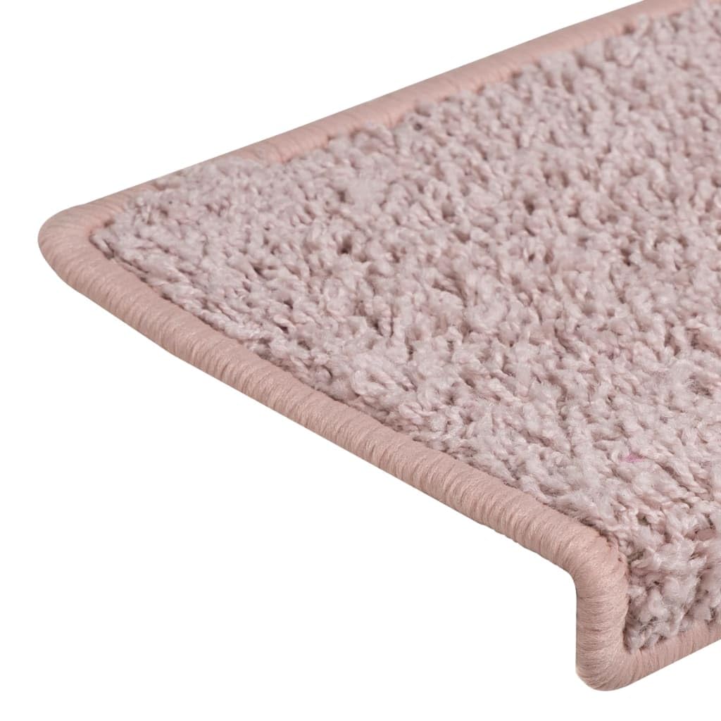 vidaXL Tappetini per Scale 15 pz 65x21x4 cm Rosa Chiaro con Bordo Rettangolare