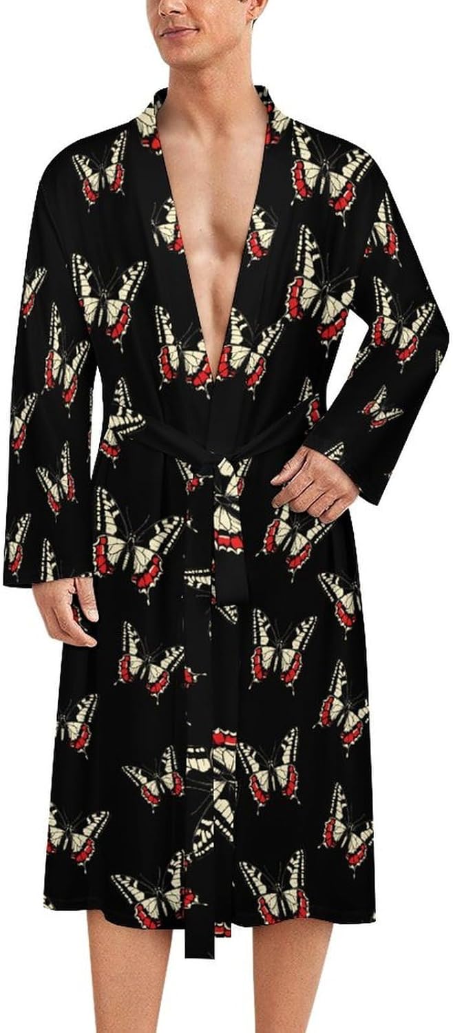 Butterfly1 Mens Robe Long Bathrobe for Women Bath Robes Lightweight Soft Printed Sleepwear
