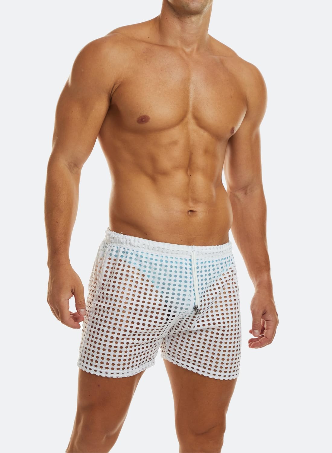 MIZOK Men's Hollow Openwork Short Sexy Fishnet See Through Boxer Shorts Lounge Swim Cover - Image 5