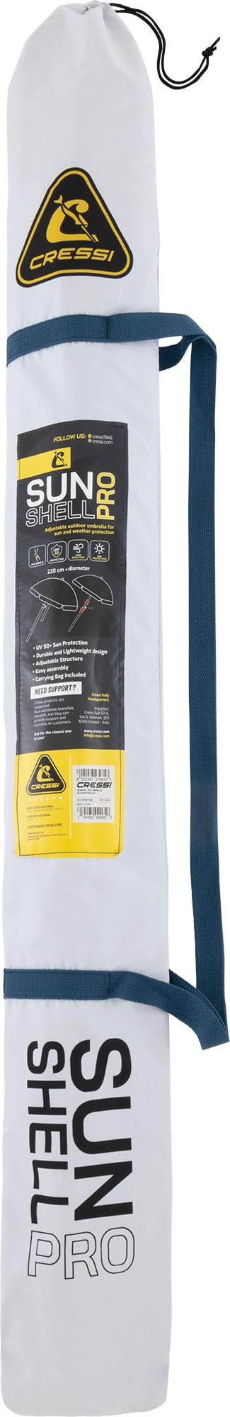 Cressi Sunshell Pro Umbrella - Parasol d'Extérieur Léger et Portable, Réglable et Inclinable pour se Protéger du Soleil et des Intempéries, Bleu/Blanc/Noir, Ø 220cm, Unisex