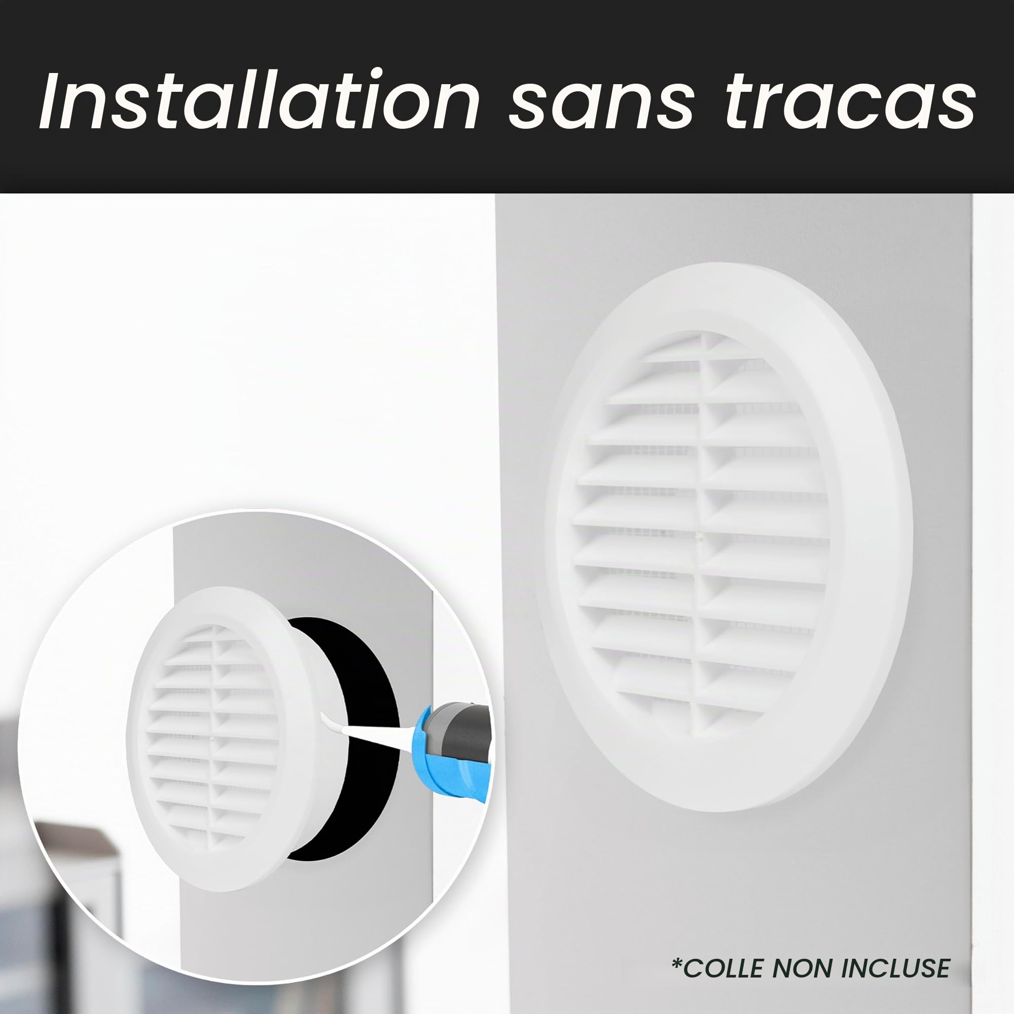 Repa Market Lot de 2 grilles d'aération blanches de 80 mm avec écran en maille – Grille d'aération en plastique – Grille d'aération à persiennes pour intérieur et extérieur – Grille d'aération CVC