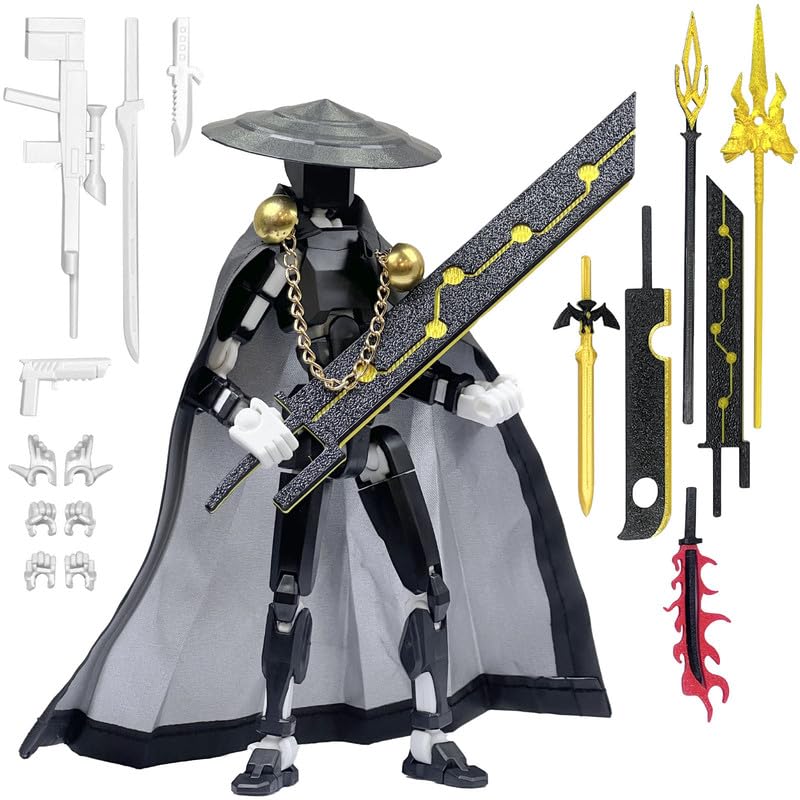 Assembly Completed T13 Action Figures,T 13 Action Figure, Robo 13 3D Printed Action Figure - The Ultimate Hero for Action-Packed Playtime,5.2 Inch (Swordsman-Black White)