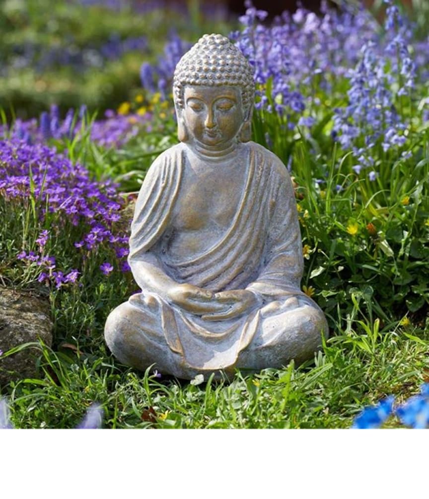 Smart Solar Estatua de jardín de Buda meditando con acabado dorado de Buda rezando grande, 47 cm