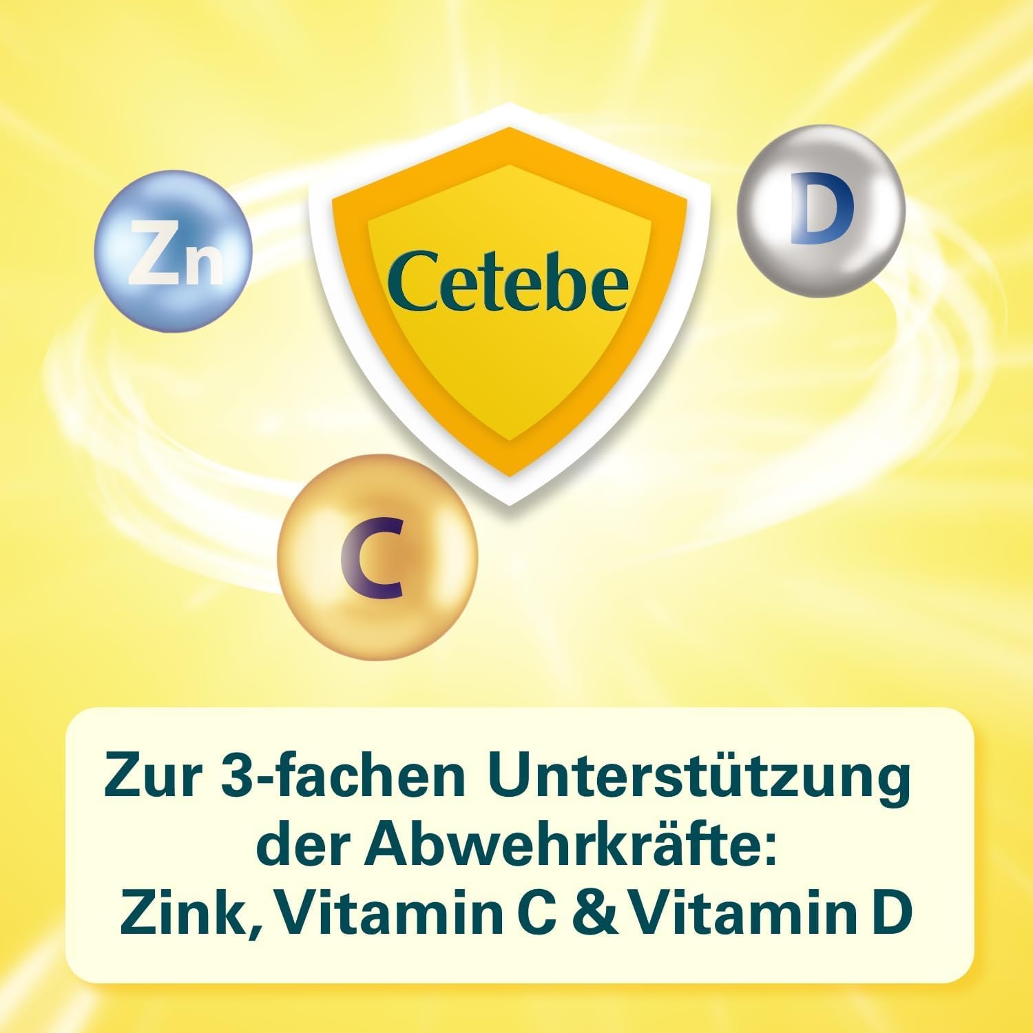 Cetebe Abwehr plus - Nahrungsergänzungsmittel zur dreifachen Unterstützung der Abwehrkräfte mit ZEITPERLEN - Vitamin C, Vitamin D und Zink - 1 x 120 Kapseln