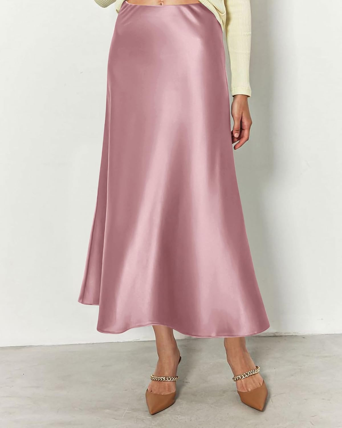 BTFBM 2026 Womens Spring Summer Long Satin Skirt Silk Elegant High Waist Cocktail Party Wedding Flowy A-Line Midi Skirts - Image 5