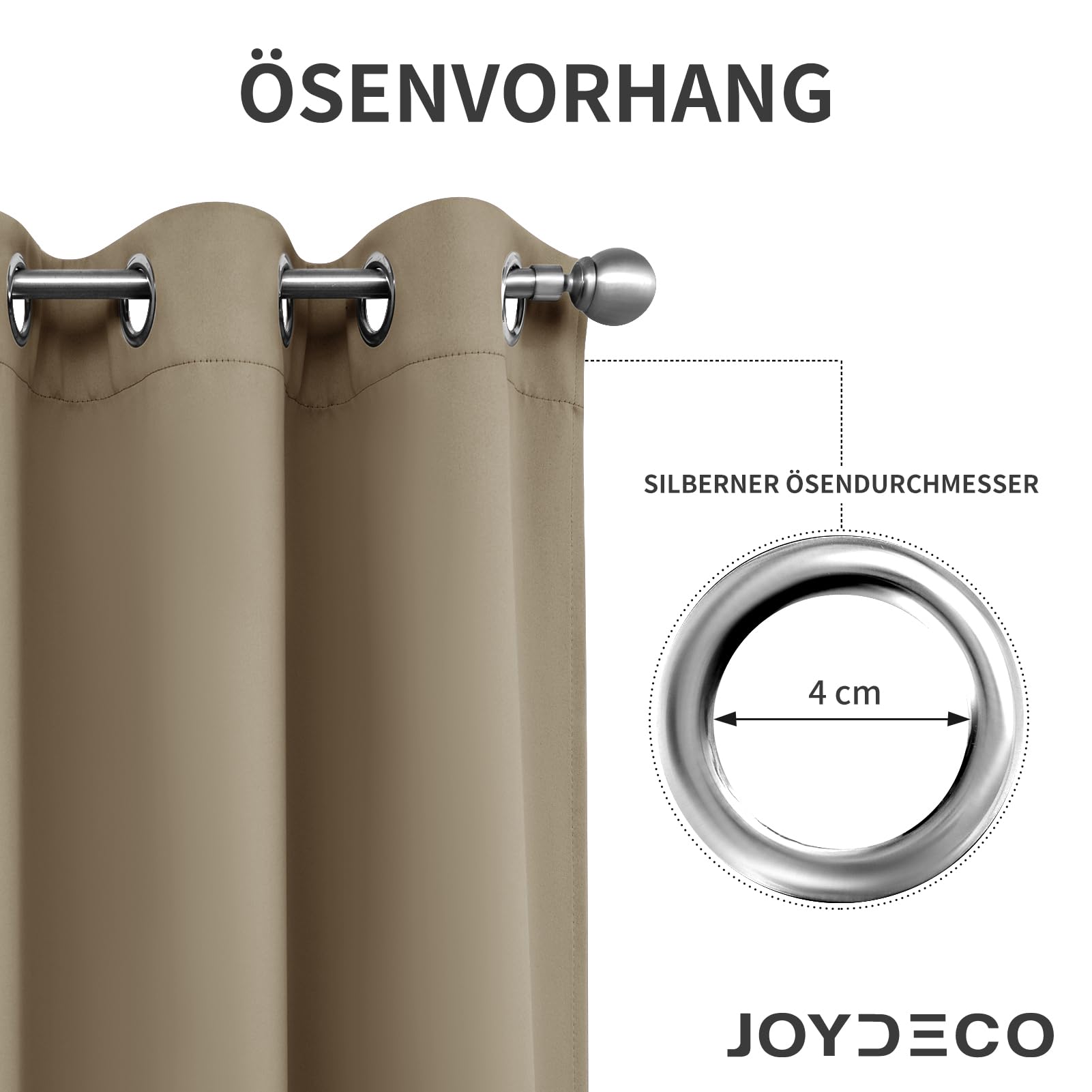 Joydeco Nieprzezroczyste zasłony na przelotkach, zestaw 2 sztuk, zasłony zaciemniające, termiczne, ochrona przed wysoką temperaturą, zasłona z oczkami do sypialni, salonu (cappuccino, 2 x wys. 240 x