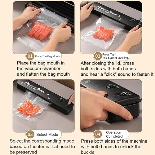 Miniatura 2 de Sellador de alimentos Máquina selladora al vacío para conservación de alimentos con bolsa de almacenamiento, paquete de 10 bolsas de vacío