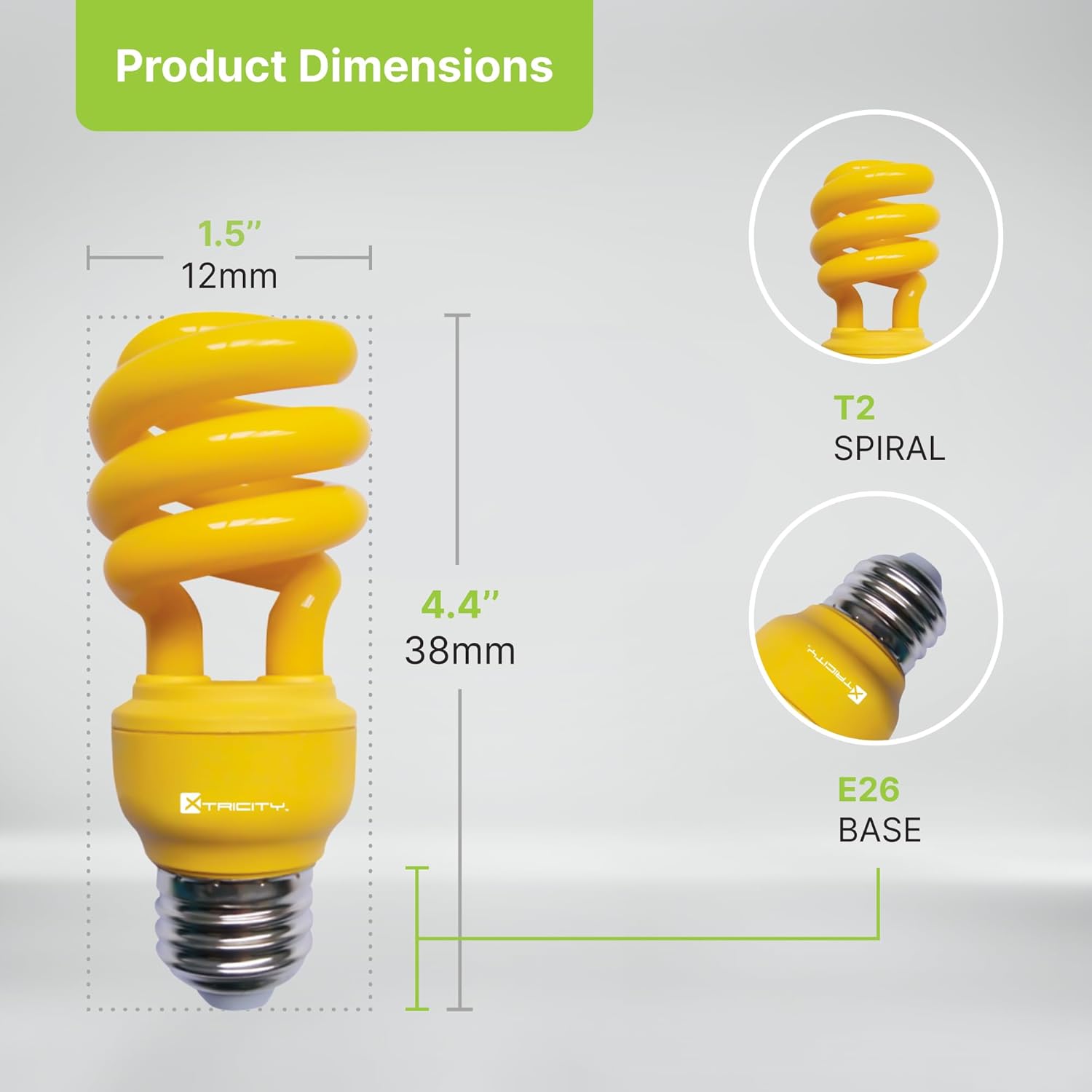 Xtricity Yellow Bug Light Bulbs Compact Fluorescent T2 Spiral, E26 Base, 13W (60W Equivalent), 800 Lumens, Outdoor, CFL, 120V – UL Listed (4 Pack)
