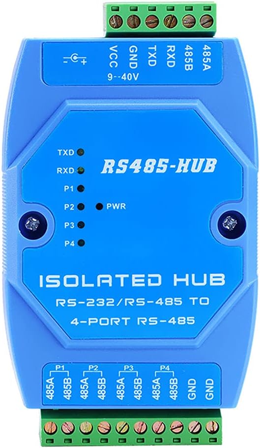 Taidacent Opto-Isolated Hub/Splitter/Repeater Industrial-Grade Photoelectric Isolation RS485 Hub Sub-Sharer 2500V Optical Isolated HUB (RS232 RS485 to 4 Port RS485 with Power Supply)
