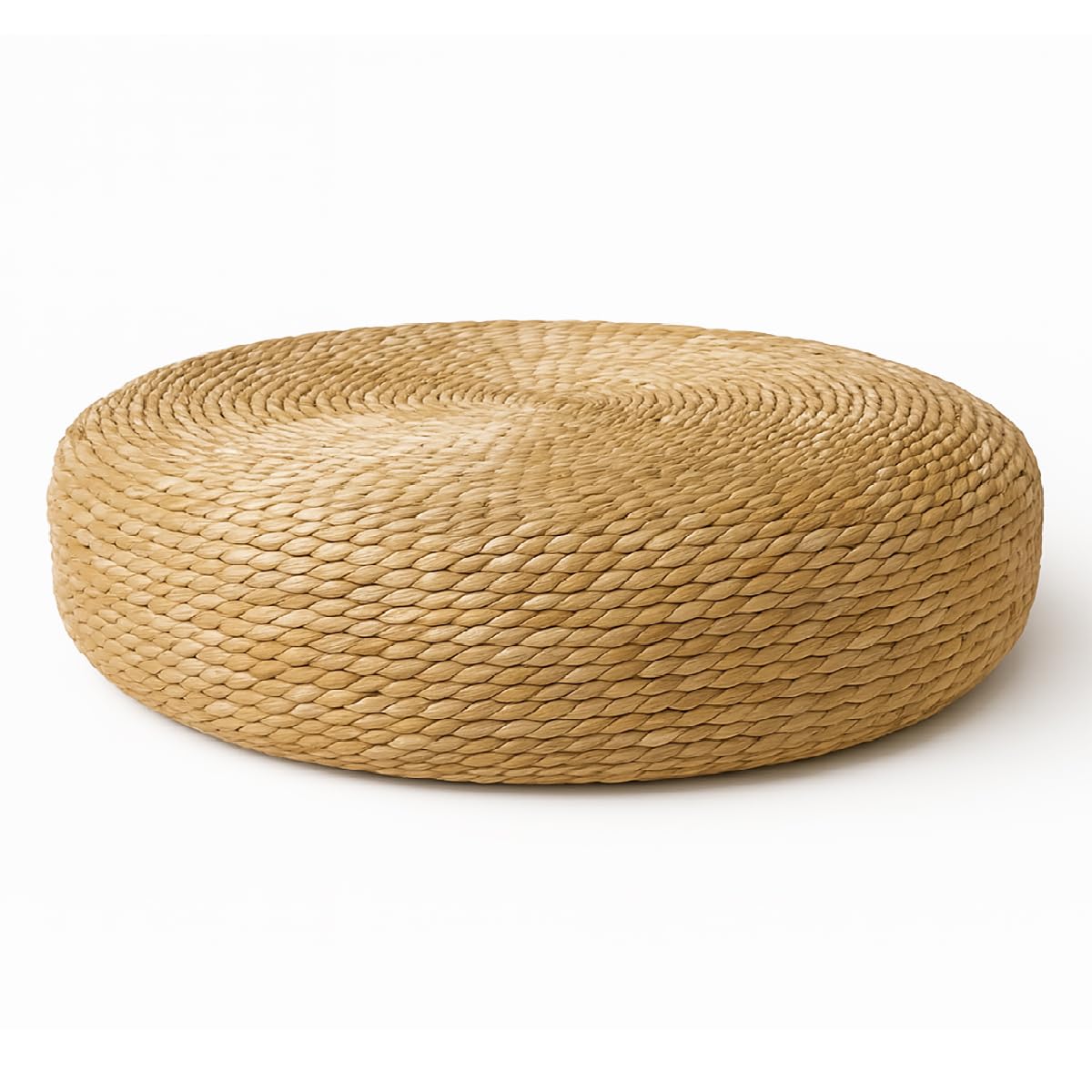 TIENDA EURASIA - Puff Redondo de Suelo | Material de Trenzado Natural | Diseño Nórdico | Medida Ø 55 cm x 15 cm | Ideal para Decoración de Interior y Exterior