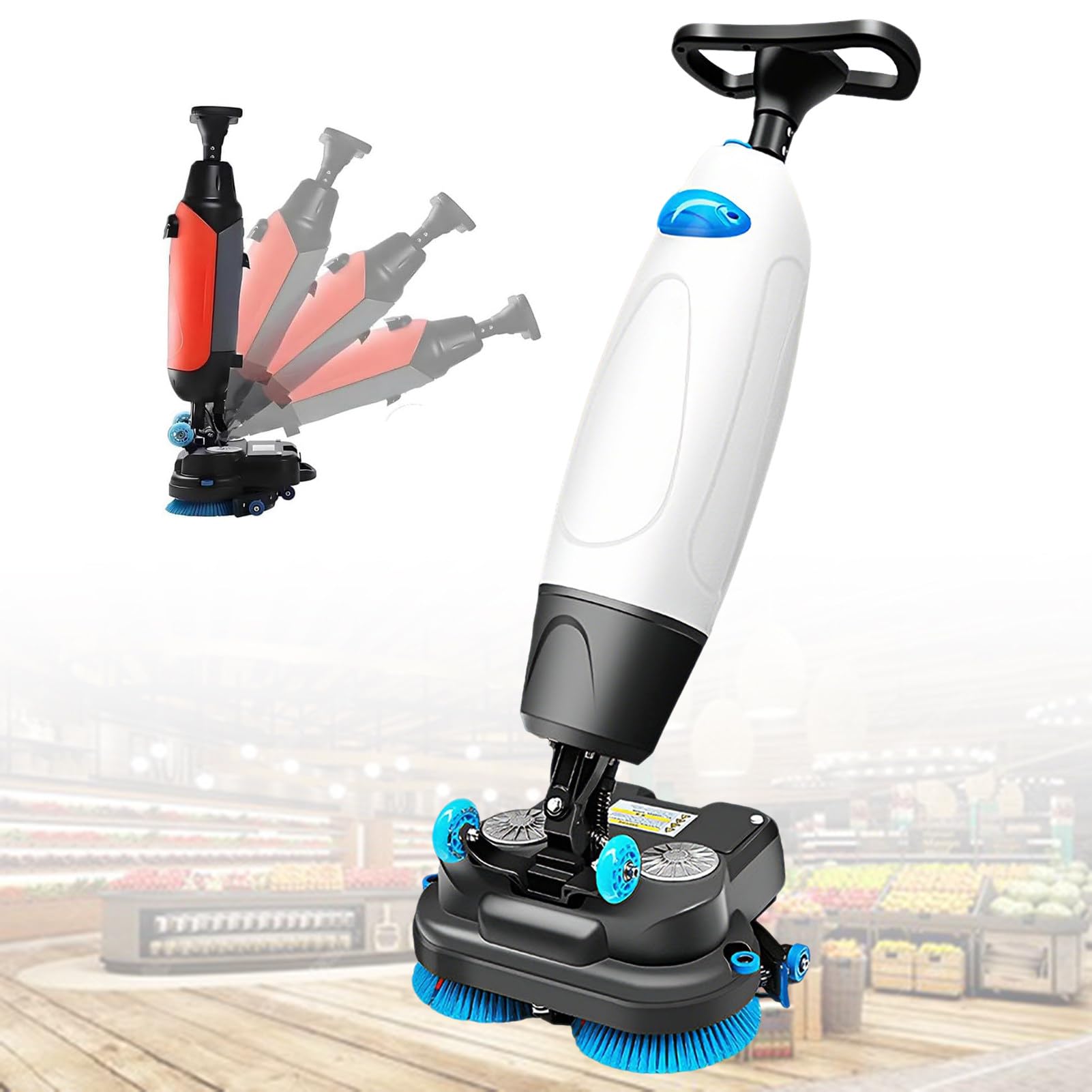ExoticaBlend Walk Behind Floor Scrubber Dryer, with 17" Scrub Path, 1.2+2 Gal Tank, Coverage 1200㎡/H, Suitable for Wooden Floors, Tiles, Terrazzo, Marble, Cement Floors White