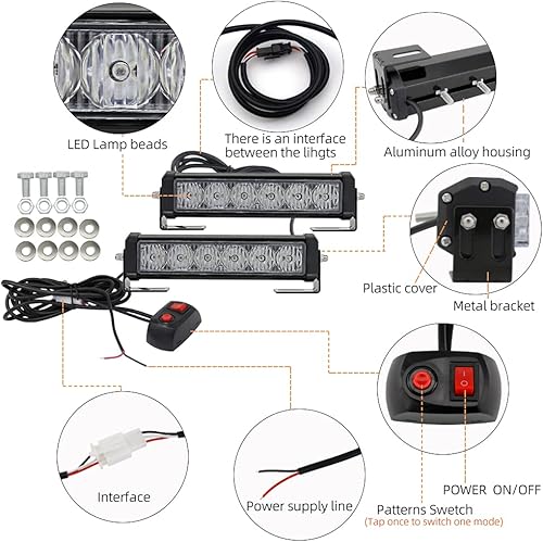 Miniatura 4 de STDYSUN Barra de luces LED estroboscópicas de emergencia, 2 unidades, rojo y amarillo, doble color, advertencia, parrilla de policía, montaje en