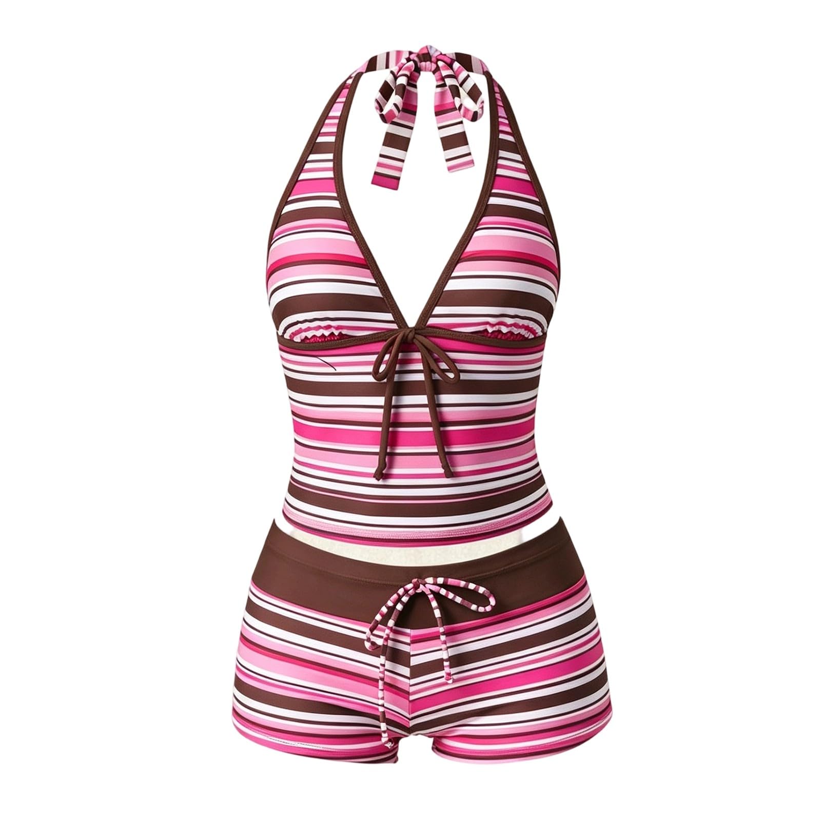 Tankini Y2K Polka Dot Halterneck Top Boyshorts Bikinis Sets for Women UK