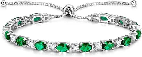 FANCIME Birthstone Tennis Bracelets Sterling Silver Bolo Tennis Bracelets Charm