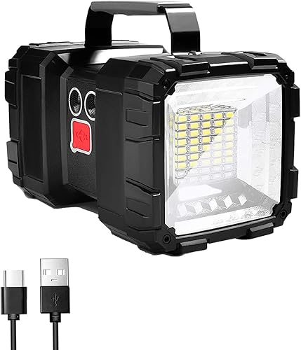 Miniatura 8 de Linterna de foco LED linterna recargable de 4000 lúmenes 10000 mAh foco de alta potencia linterna de búsqueda de campamento 34 modos de luces Negro,