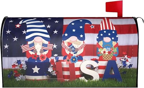 Gnomos patrióticos con bandera estadounidense, impermeable, para buzón magnético, para decoración del hogar, jardín, 21 x 18 pulgadas
