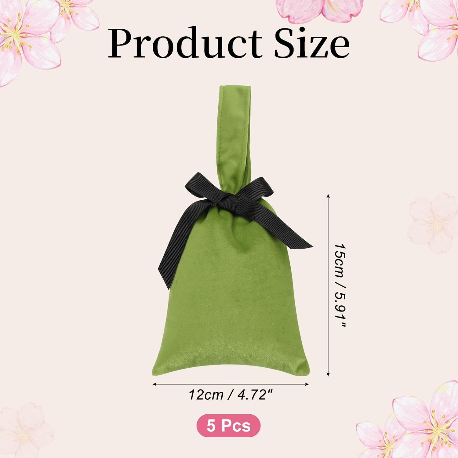 PATIKIL Flannel Jewelry Bag, (6 x 4.7 Inch, Light Green) (5 Pcs), Velvet Cloth Portable Handle Drawstring Storage Pouch, Suit For- Gift/Wedding/Favors/Candy/Party/Christmas image 2