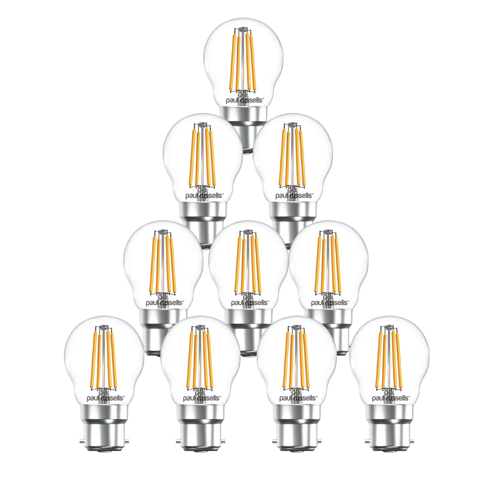 paul russells Dimmable Filament Golf Ball LED Bulbs, Bayonet Cap, B22, BC, 4.5Watt 470LM G45 40w Equivalent, Mini Globe 2700K Warm White, Energy Saving, Decorative Chandelier Lamps, Pack of 10
