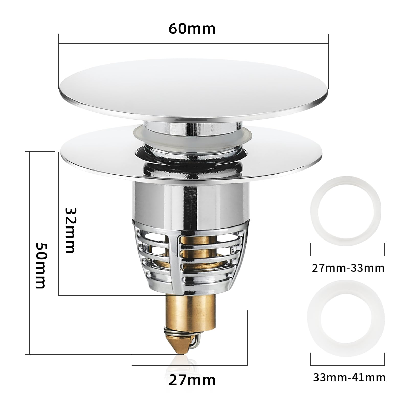 Tappo Scarico Lavandino Universale - Con Filtro Anti Intasamento, Ottone Antico, 33.5-41.5mm