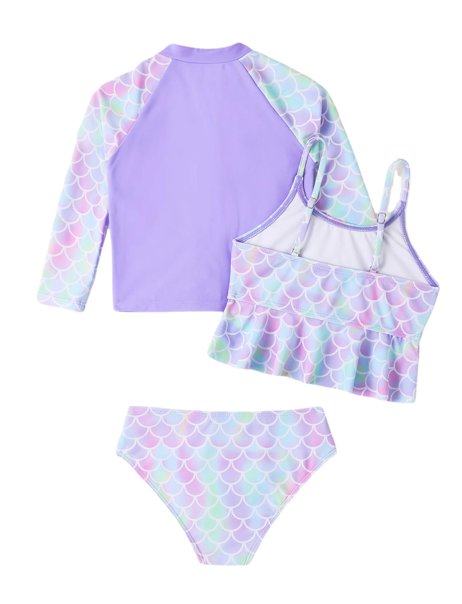 Happy Cherry Ensemble Rashguard 3 Pièces Enfant Fille 3-7 Ans Maillot de Bain Manches Longue Protection Solaire