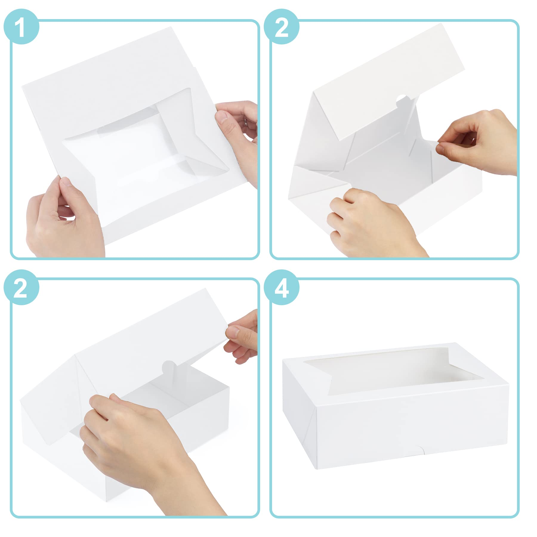 Eupako Cajas de galletas con ventana de 8 x 6 x 2.5 pulgadas, 24 cajas de golosinas blancas automáticas para panadería, donas, dulces, pasteles, cupcakes, galletas, fresas de chocolate