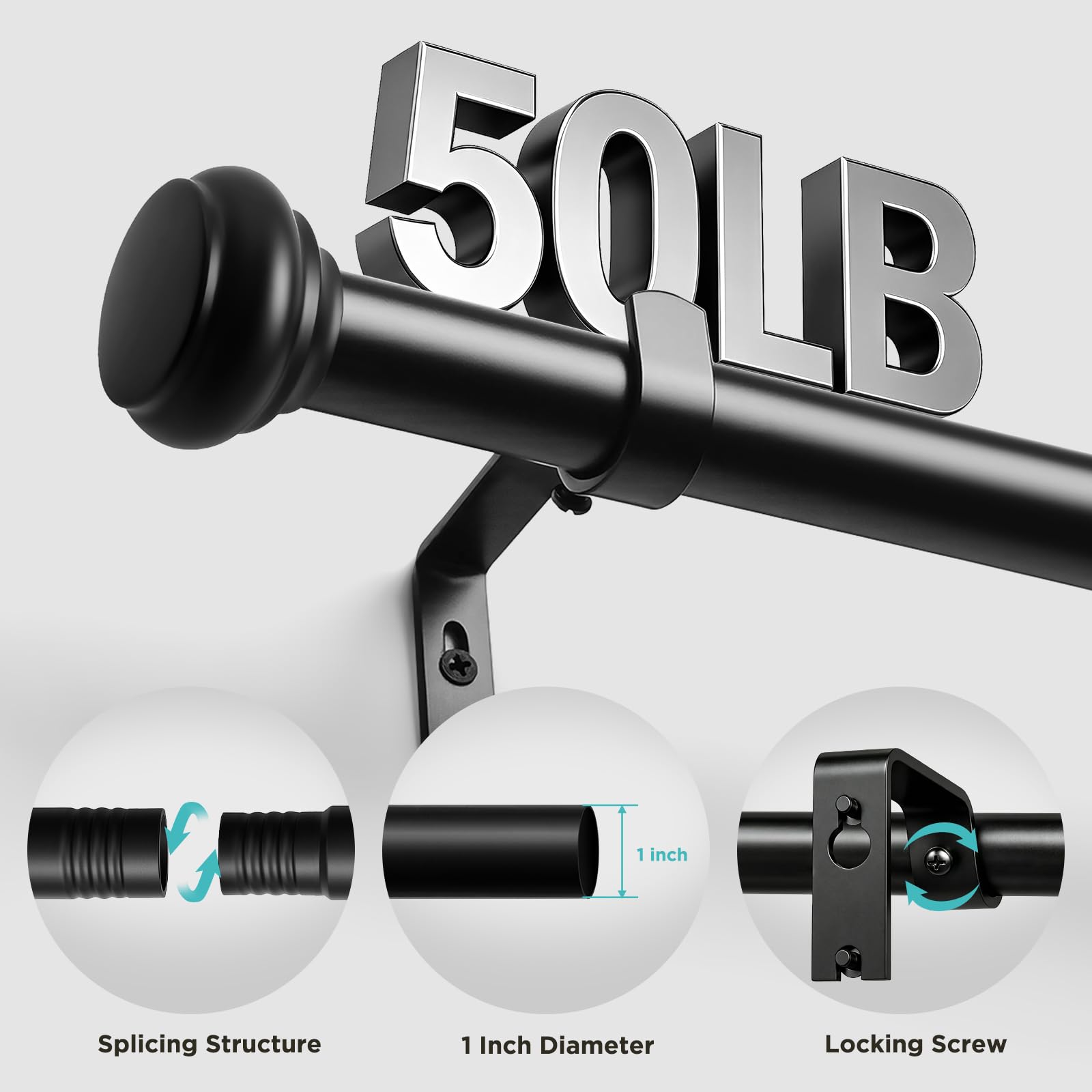 Joydeco Black Curtain Rod - Adjustable & Heavy Duty -3 Joydeco Black Curtain Rod - Adjustable & Heavy Duty -3