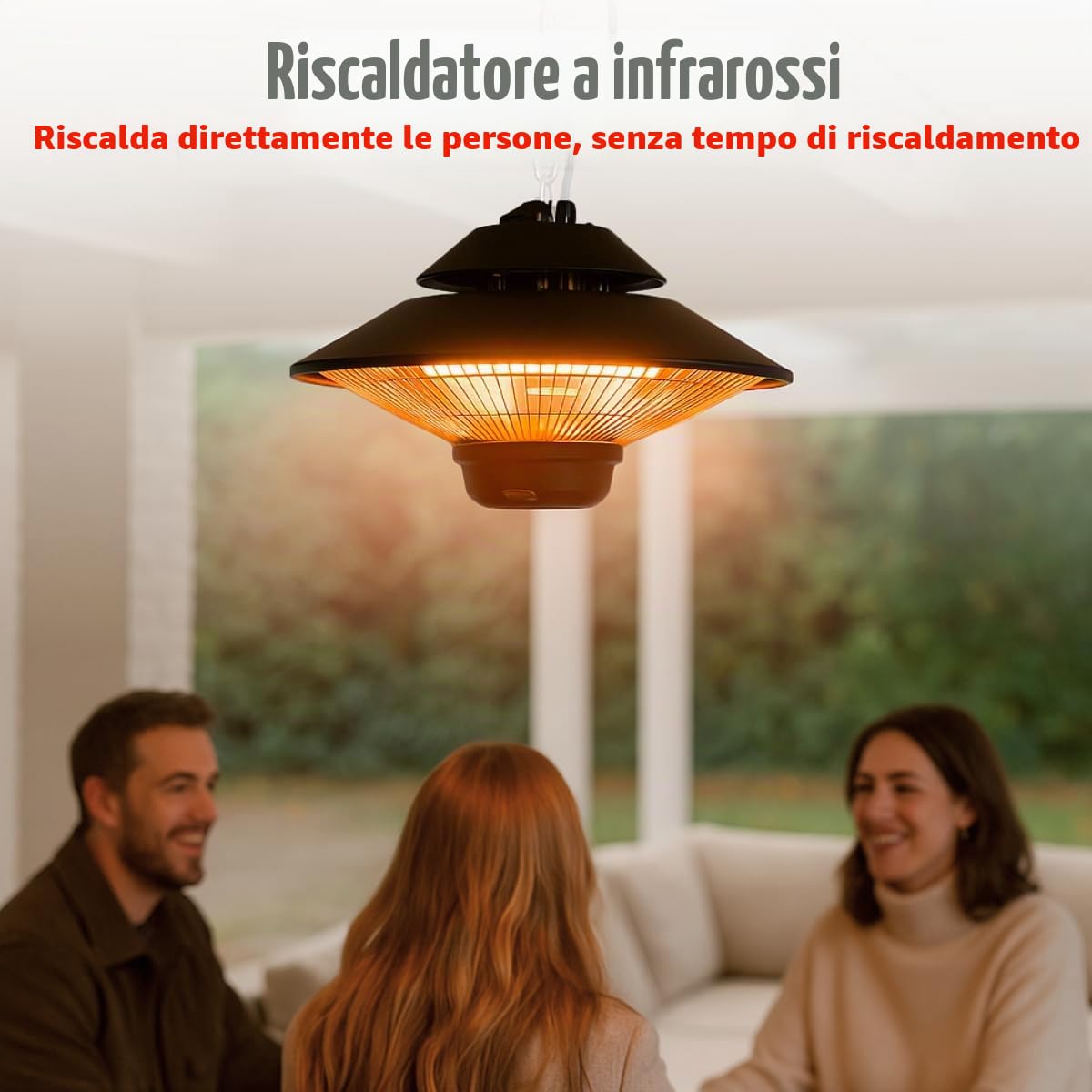 ALPINA GS-1500 Riscaldatore a infrarossi 1500W per uso interno ed esterno con telecomando certificato IP44, montaggio a soffitto, diametro: 42,5 x 12,5 cm, nero