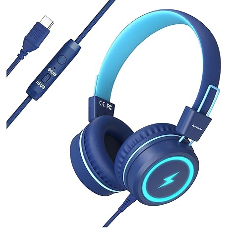 Kids Wired Headphones with LED Lights and USB-C Connector