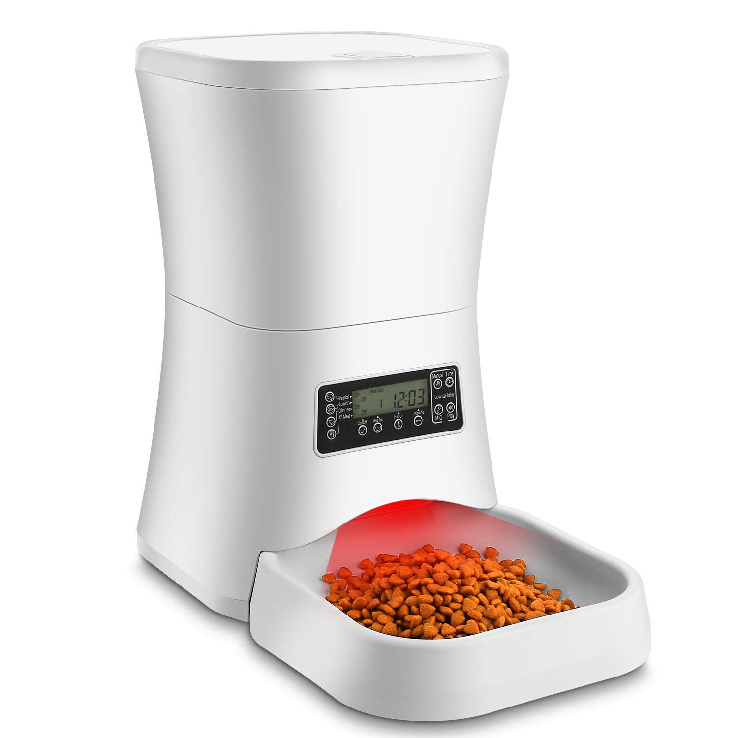 Pujuas Dispensador Automático 7L de 4 Comidas Diarias para Mascotas Perros y Gatos, Comedero Automático con Grabación de Voz, Temporizador, Detección de Infrarrojos, Consumo de Energía Bajo
