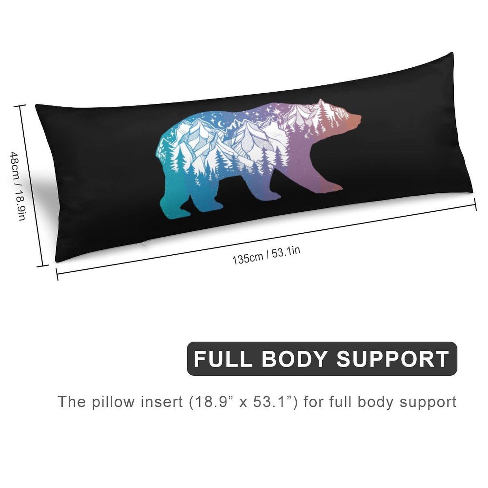 Bear with Mountains Landscape Body Pillow Cover Lightweight Long Pillow Case for Cushion Sofa Living Room Bed 20