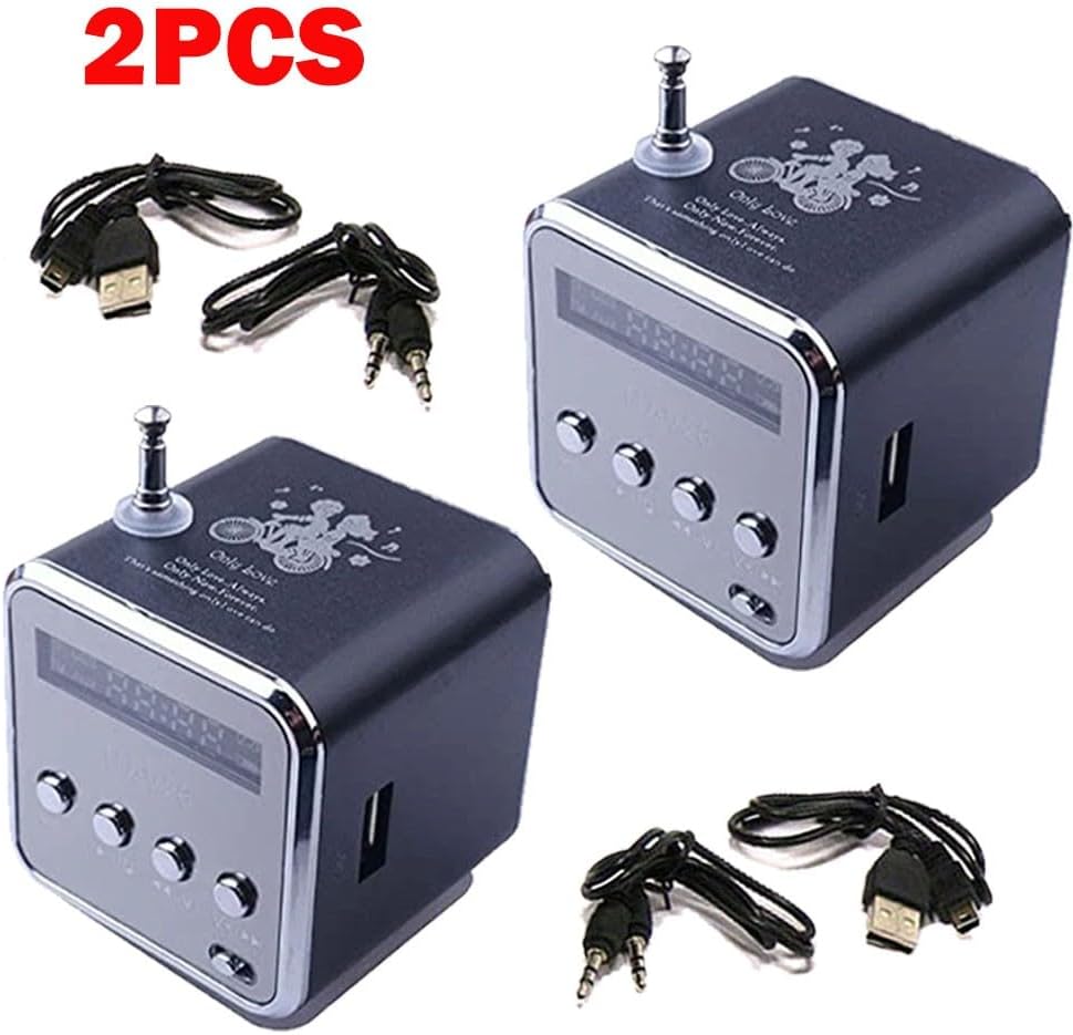 2PC Portable Mini Speaker w/Bluetooth, FM Radio, Micro SD/TF & USB MP3 Playback, Aluminum Diaphragm, 50mm Cube, Black