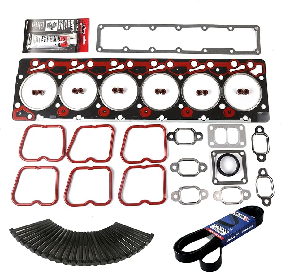 MOCA Head Gasket Set & Head Bolts Kit & Serpentine Bel fit 1998 for Dodge Ram 2500 & Ram 3500 5.9L 359Cu. in. l6 Diesel OHV Turbocharged