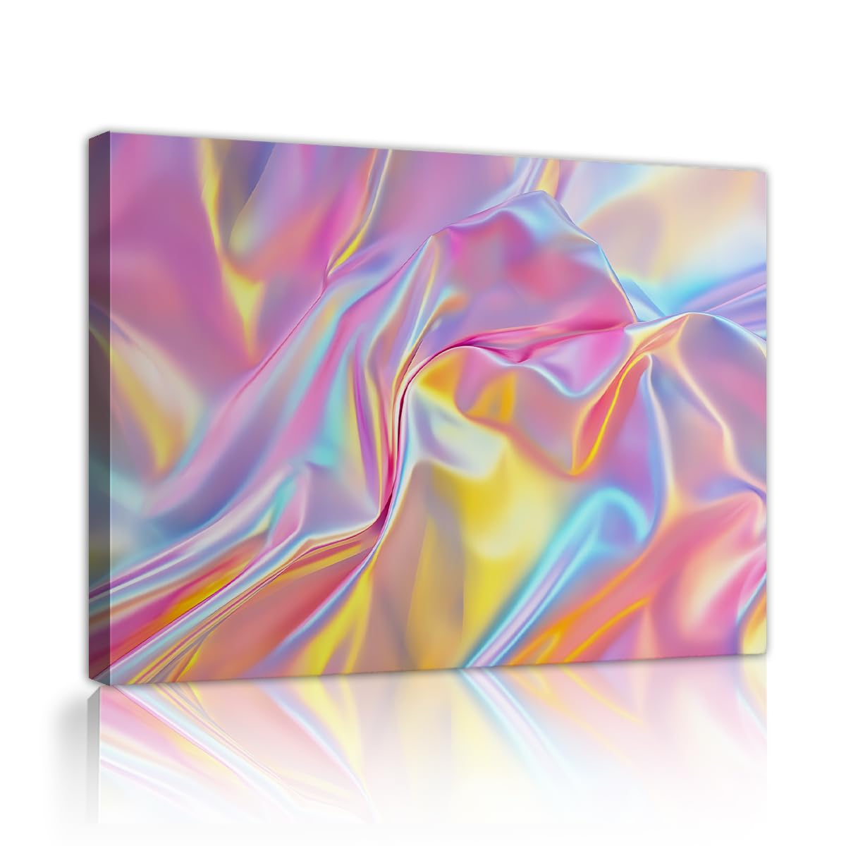 TOANGWALL Pastel Abstract Waves Wall Art Hotel Gradient Silk Style Framed Canvas Prints Dreamy Aesthetic Modern Picture Painting for Studio Decor 80x95cm