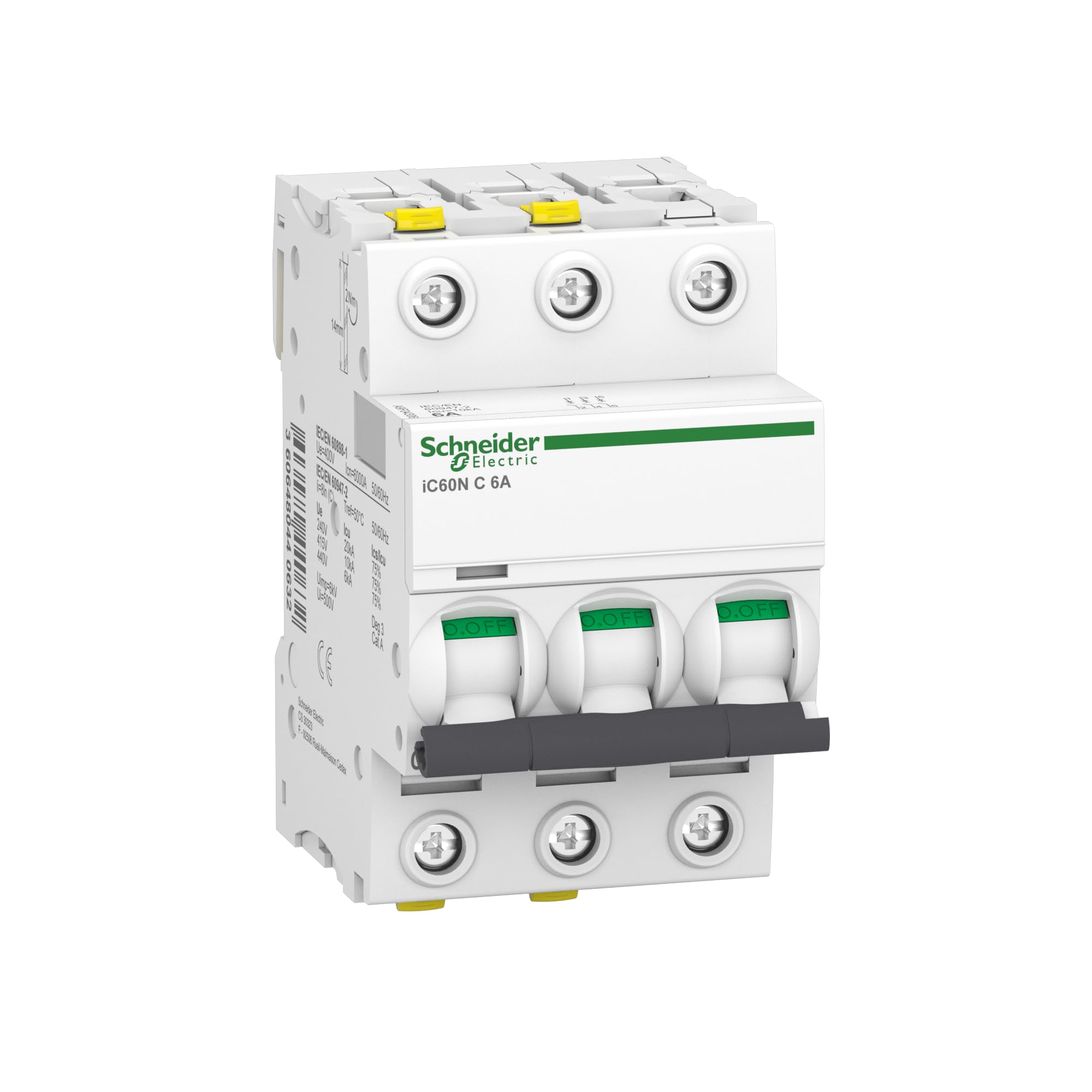 Schneider Electric A9F04306 Leitungsschutzschalter iC60N, 3P, 6A, C Charakteristik