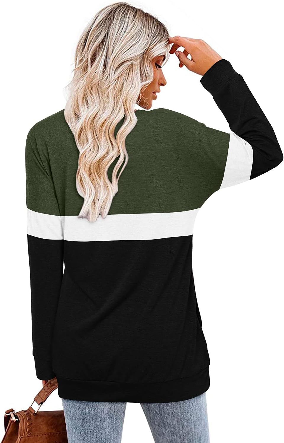 Magritta Girls Long Sleeve Tunic Tops with Pockets Striped Crew Neck Stretchy Loose Fit Color Block Sweatshirt Pullover for Women Green Black Small - Image 3