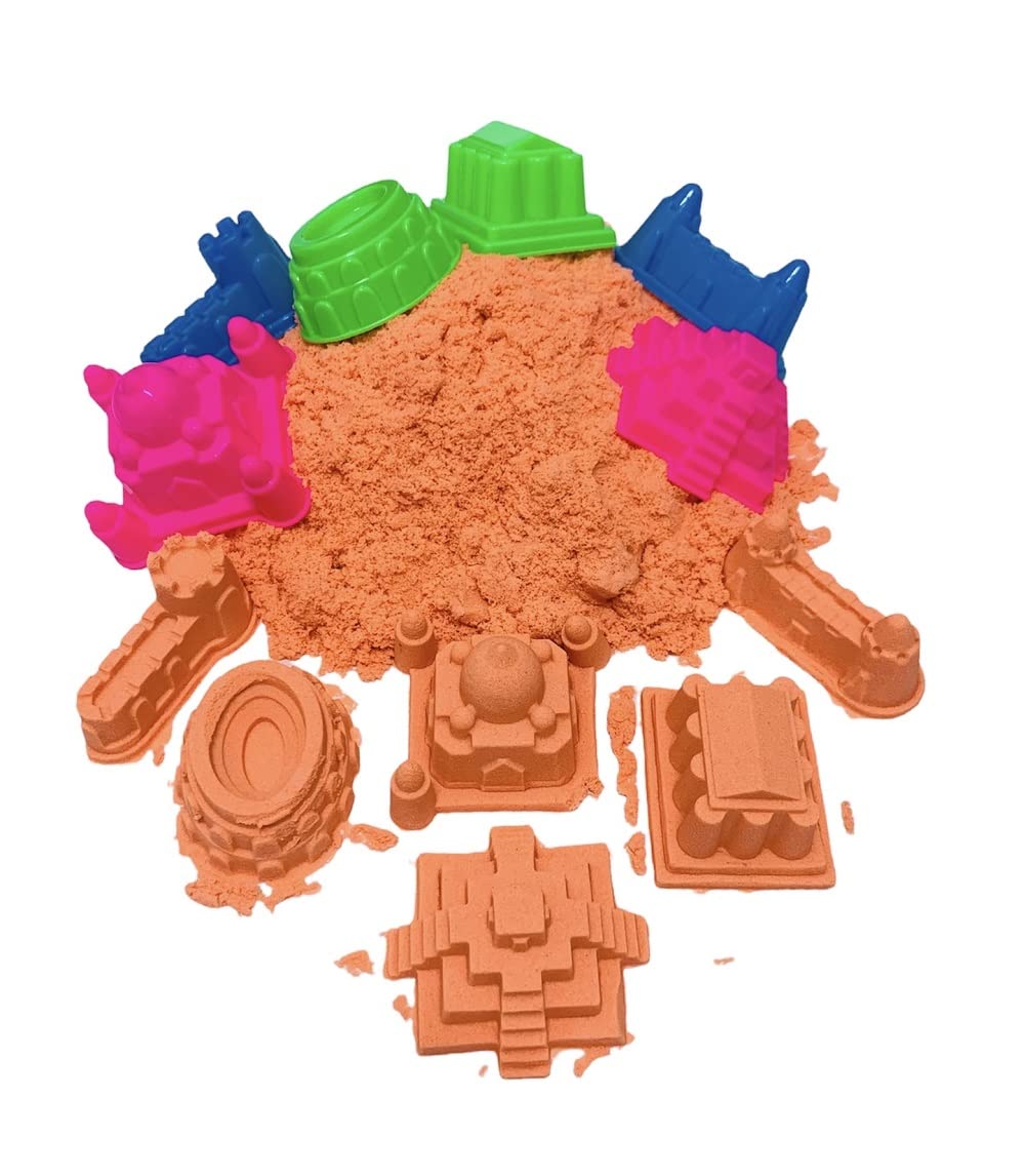 Play Sand Orange Color 1Kg Space Sand Bucket Comes With Molds Non Sticky Orange Play Sand is Creative Fun For Kids (Orange Sand 1Kg)