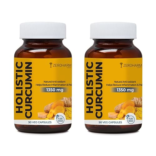 ZEROHARM Holistic Curcumin Capsules 1350mg | 95% Curcuminoids with Piperine & Black Pepper | High Absorption Turmeric Curcumin Supplement for Joint, Immunity & Inflammation Support | 180 Capsules