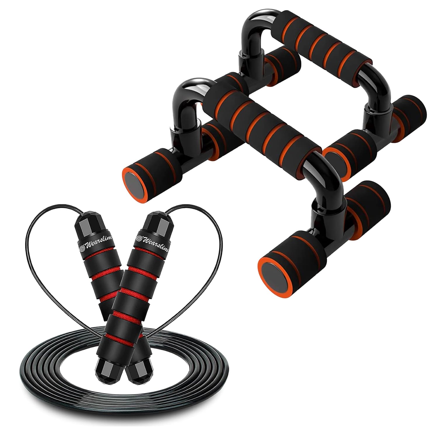 Wearslim® Professional Adjustable Jump Rope with Non-Slip Push-Up Bars, Ball Bearings and Anti-skid Handles Skipping Rope, Padded and Angled Grip Push-Up Stands - Multicolor (B0CGM6577Q) Amazon Price History, Amazon Price Tracker