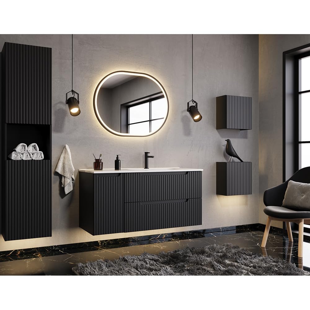 Lomadox Armoire murale de salle de bain - 30 cm - Noir - Rainurée - Meuble de salle de bain - Dimensions (l x H x P) : environ 30/30/19 cm