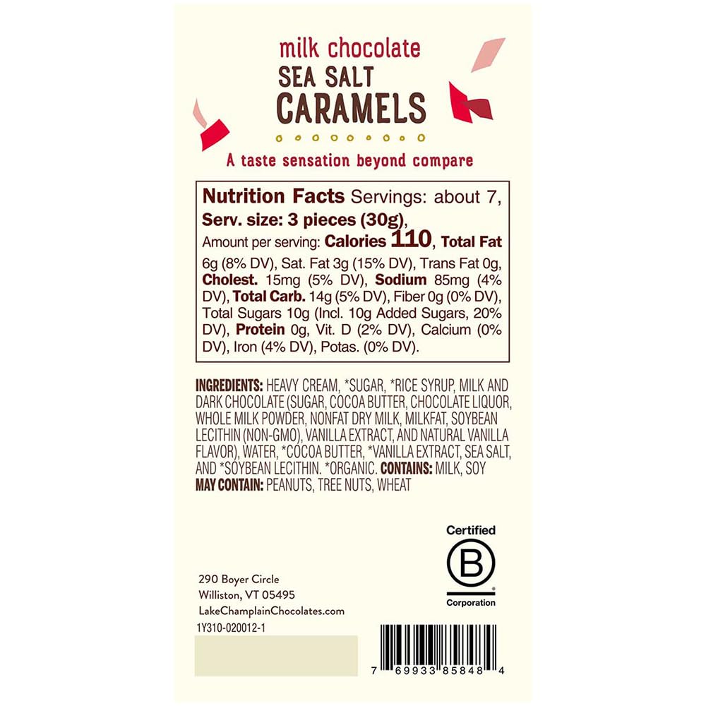 Lake Champlain Chocolates Milk Chocolate Sea Salt Caramels, 20 Pieces, 7 Ounces