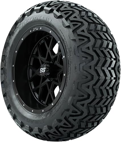 Miniatura 3 de GTW Combo de ruedas y neumáticos para carrito de golf de 14 pulgadas | Vortex ruedas negras mate en neumáticos Predator todo terreno 23x10-14 | Mate