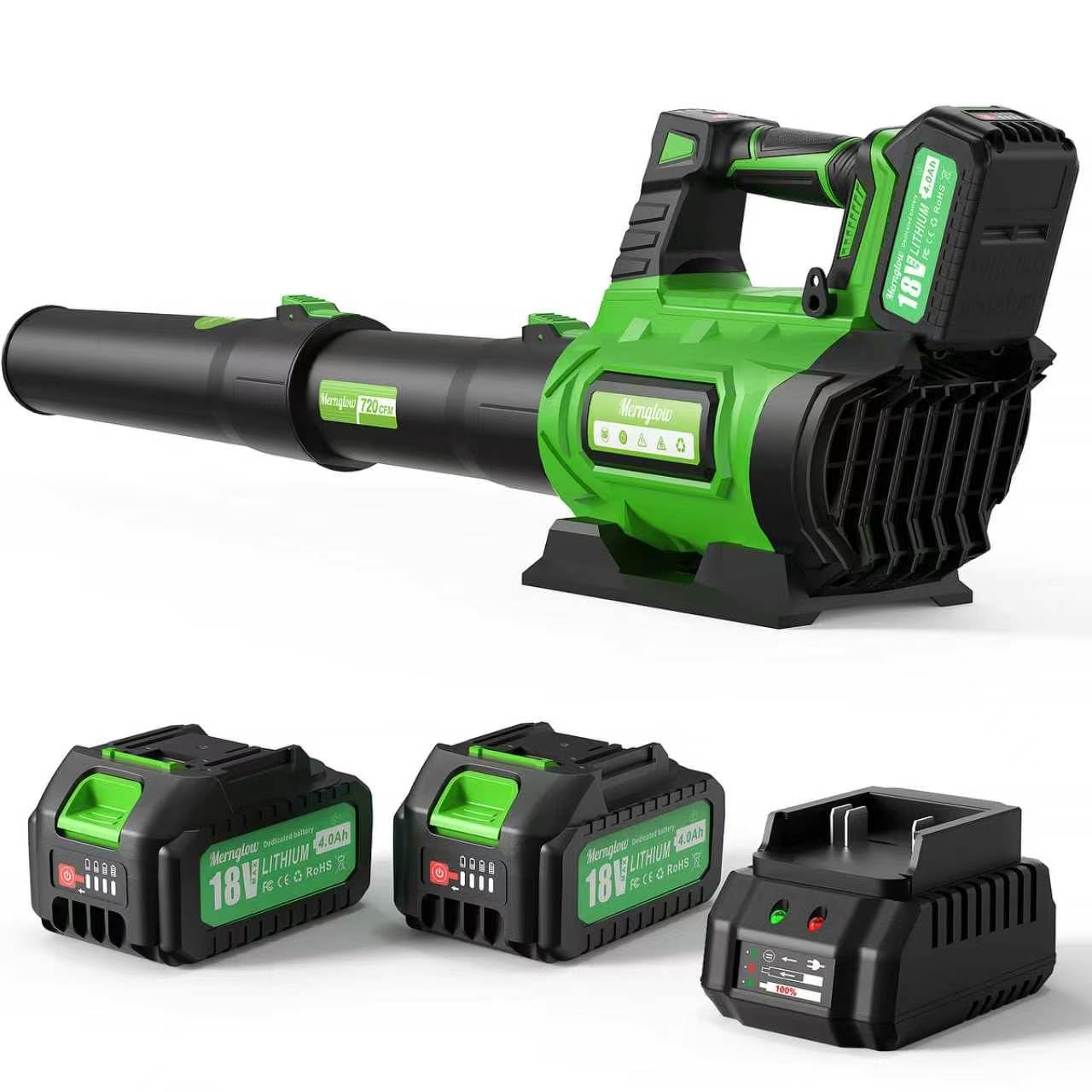 Leaf Blower Cordless, 4000mAh 2 Battery with Fast Charger, 720 CFM Lightweight Electric Garden Blowers & 5 Speed Levels with Turbo Boost for Lawn Care,Yard,Garage,Leaves,Snow,Dust,and Debris Removal