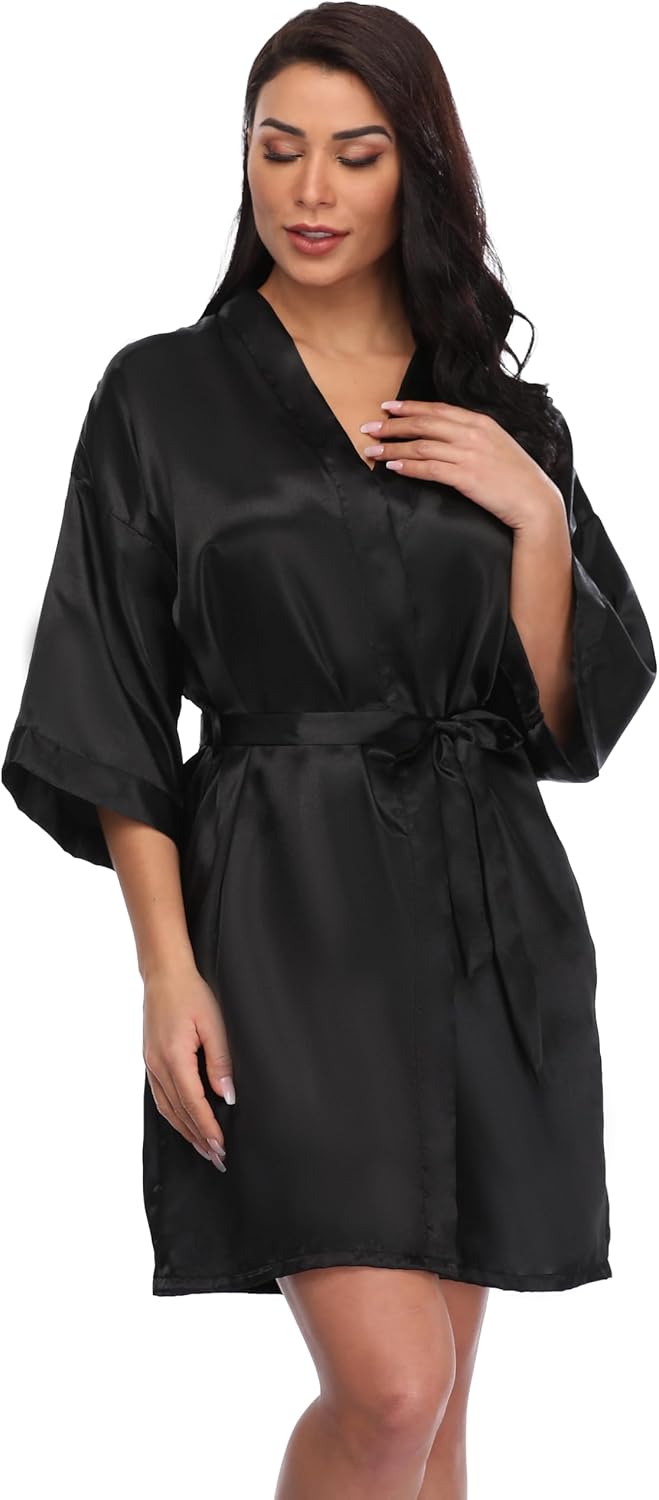 Women's Short Silky Robes Womens Satin Bathrobe Bride Bridesmaid Wedding Party Sleepwear Loungewear - Image 2