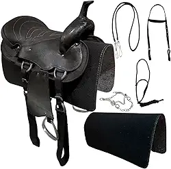 Sela Americana Preta Simples para Cavalgada E Passeios Completa Com Manta e Freio Inox