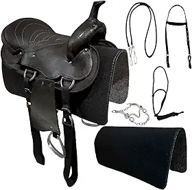 Sela Americana Preta Simples para Cavalgada E Passeios Completa Com Manta e Freio Inox